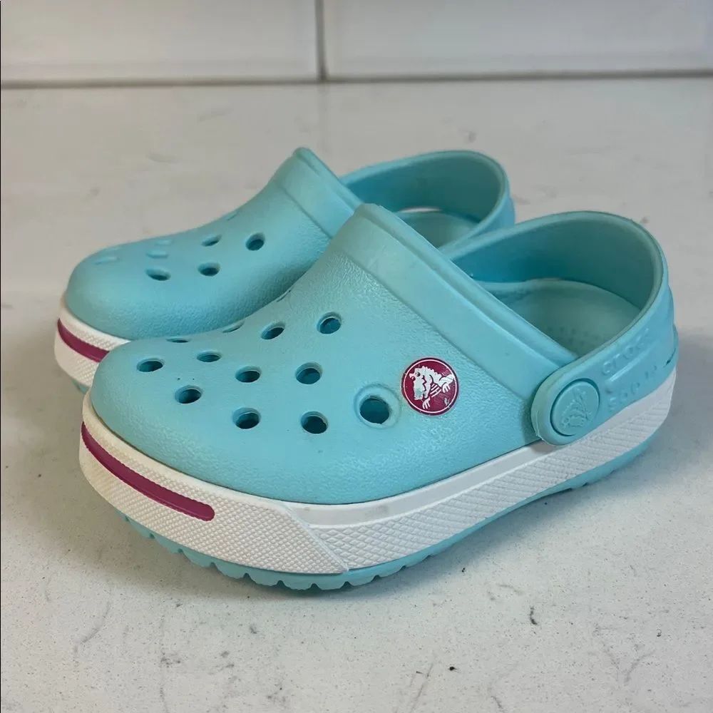 Crocs KIDS' CROCBAND™ II CLOG Ice-Blue-Candy-Pink Classic Clog Size 4/5